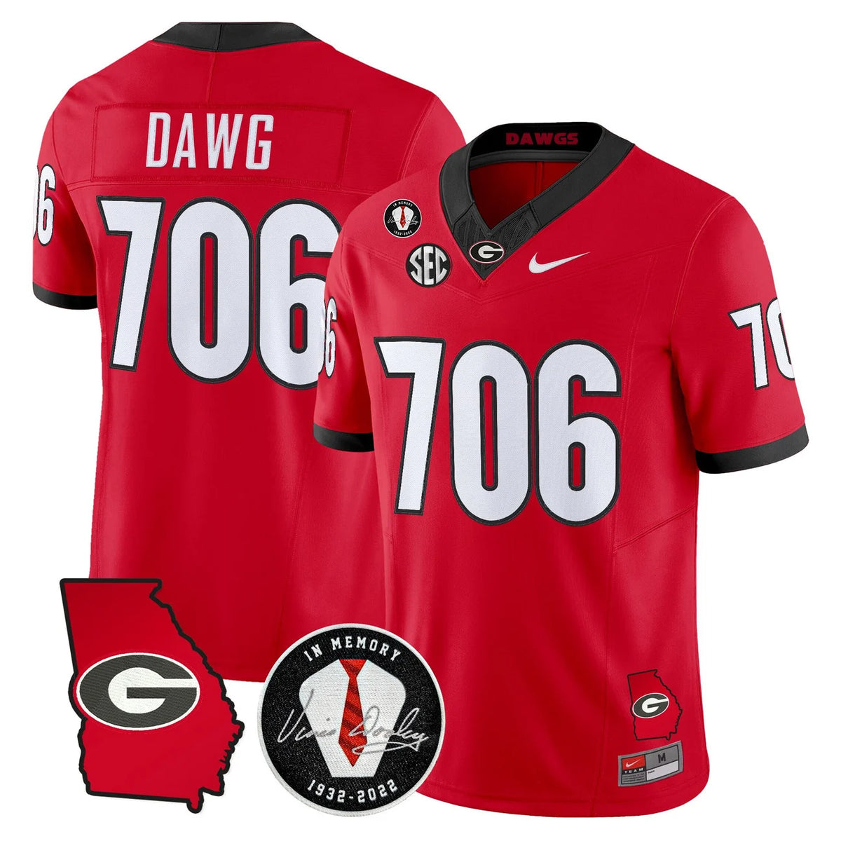 Men's Georgia Bulldogs 2026 Georgia Map & Vince Dooley Patch Vapor Limited Jersey - All Stitched