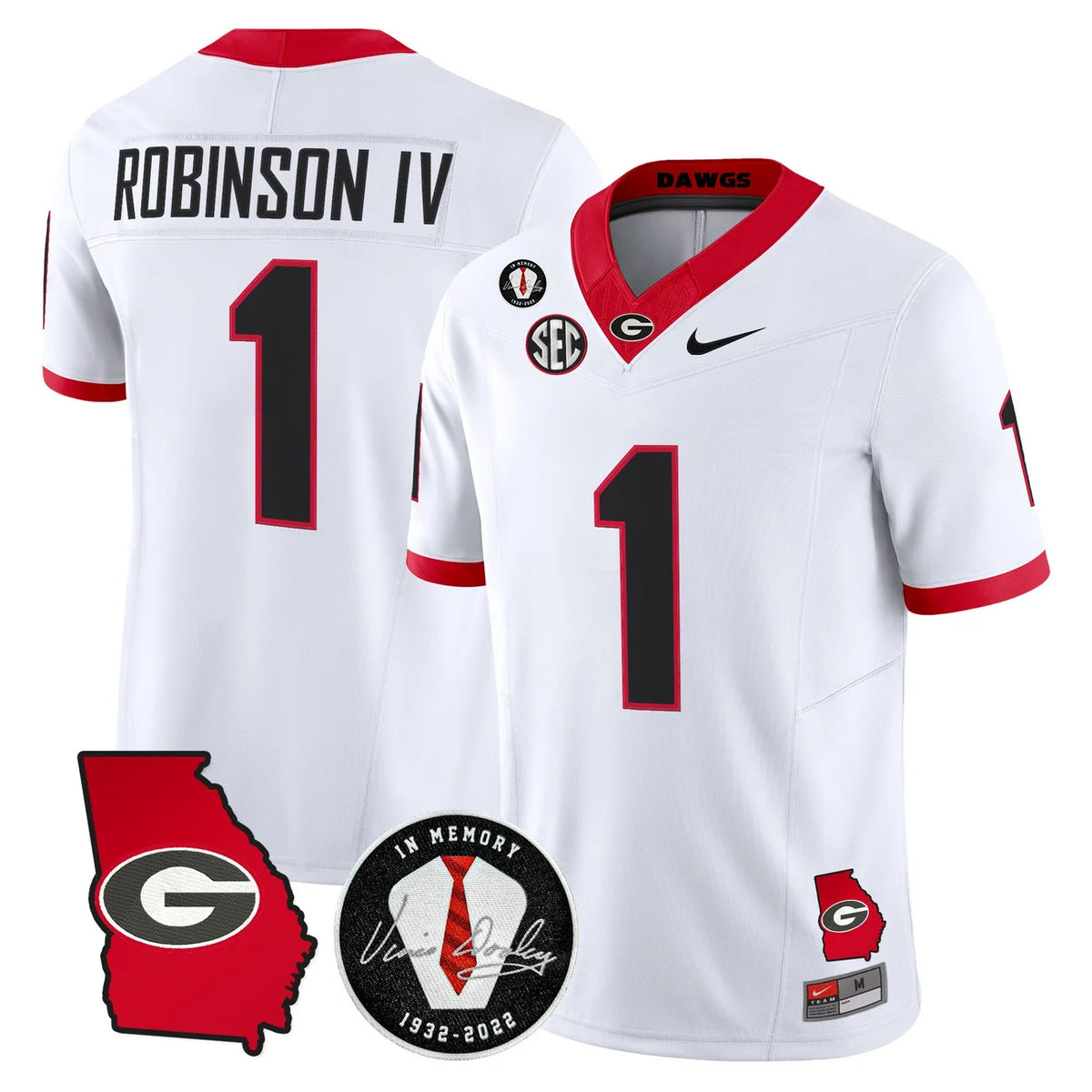 Men's Georgia Bulldogs 2026 Georgia Map & Vince Dooley Patch Vapor Limited Jersey - All Stitched