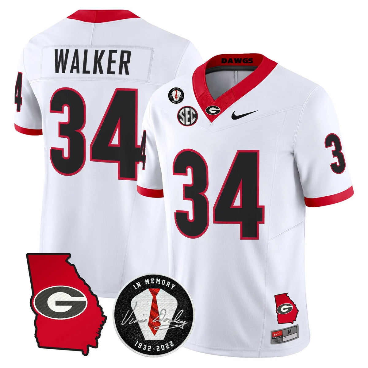 Men's Georgia Bulldogs 2026 Georgia Map & Vince Dooley Patch Vapor Limited Jersey - All Stitched