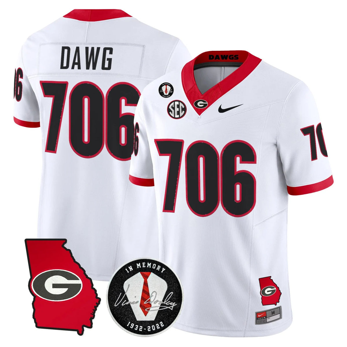 Men's Georgia Bulldogs 2026 Georgia Map & Vince Dooley Patch Vapor Limited Jersey - All Stitched