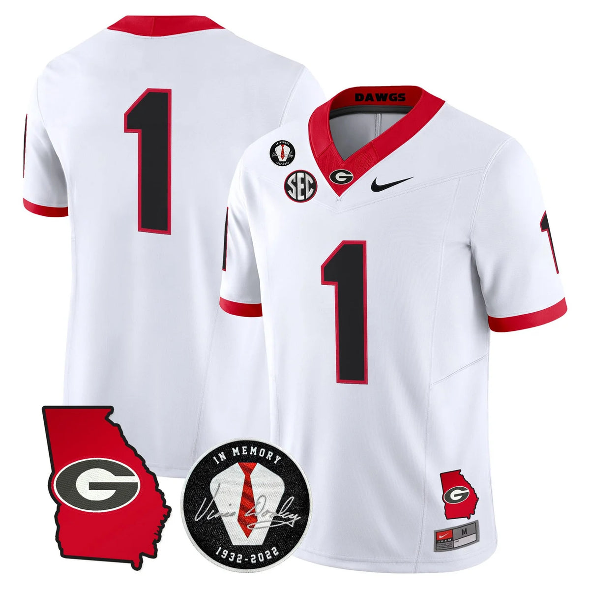 Men's Georgia Bulldogs 2026 Georgia Map & Vince Dooley Patch Vapor Limited Jersey - All Stitched