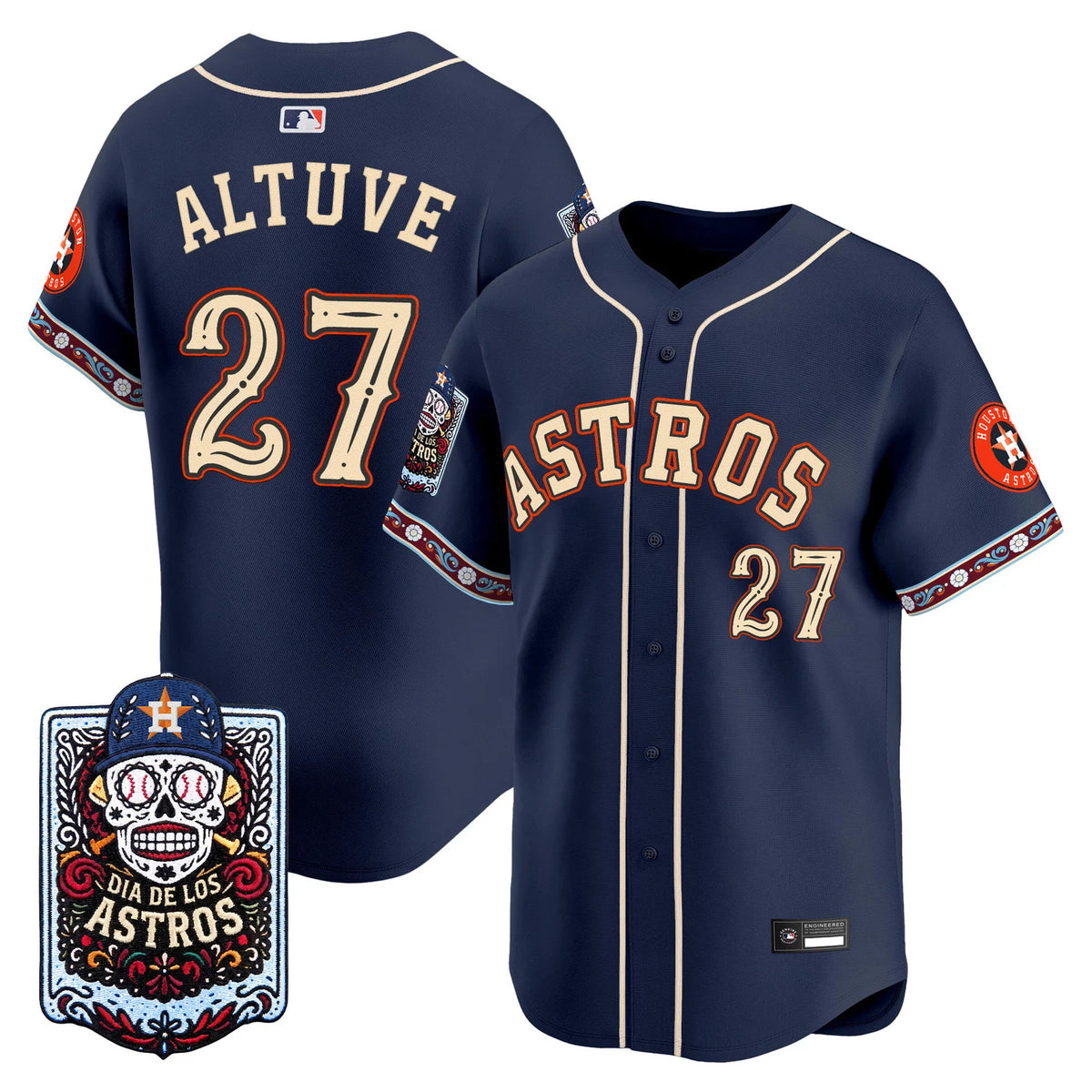 Men's Houston Astros Día de los Muertos Navy Jersey - Stitched
