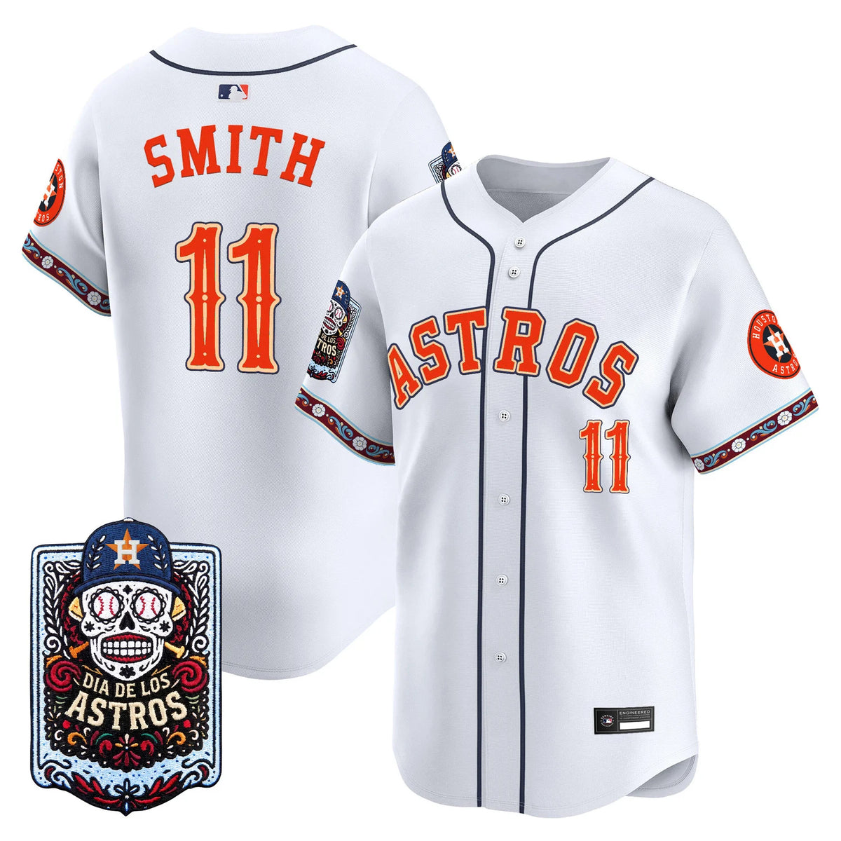 Men's Houston Astros Día de los Muertos White Jersey - Stitched