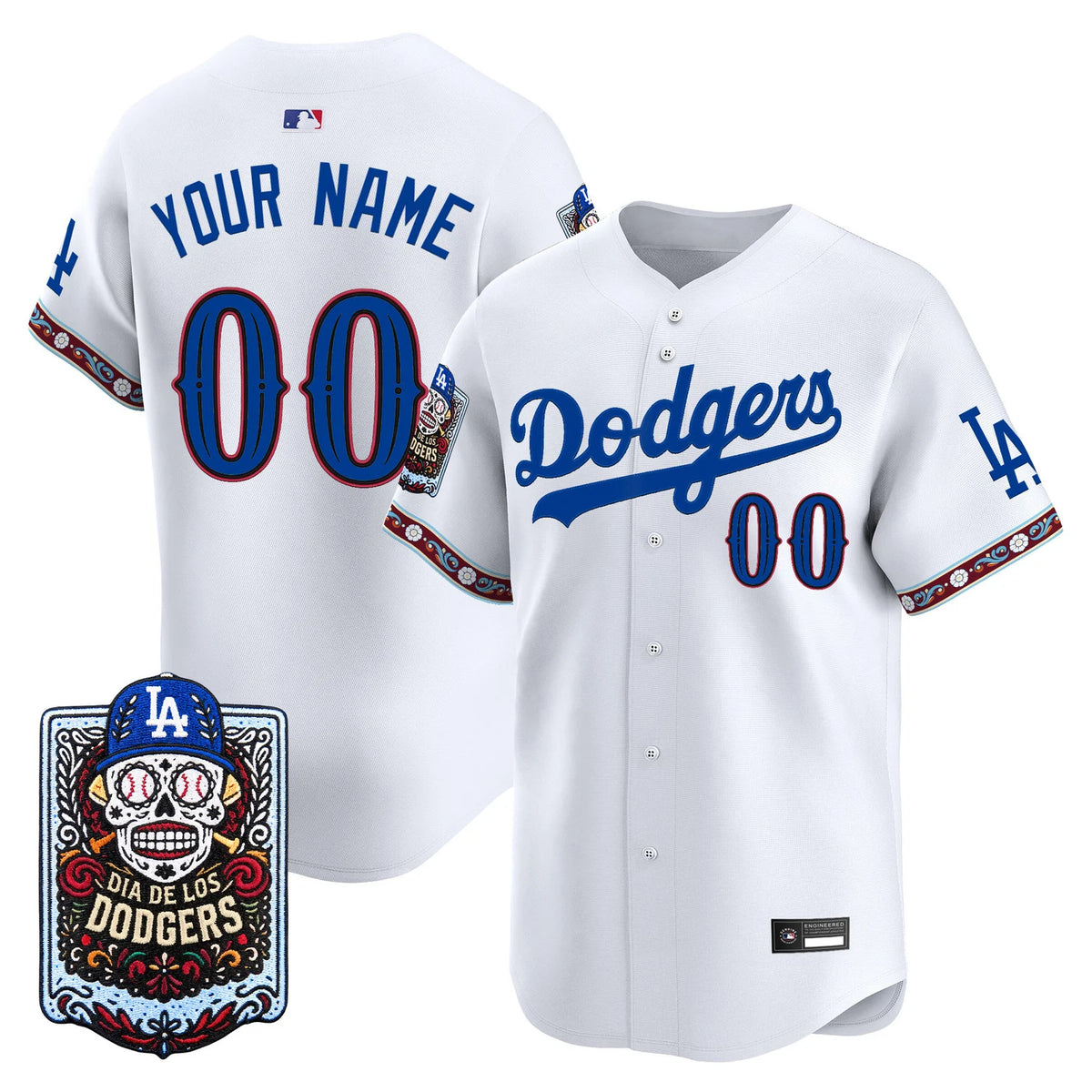 Los Angeles Dodgers Día de los Muertos  Custom Baseball Jersey in White