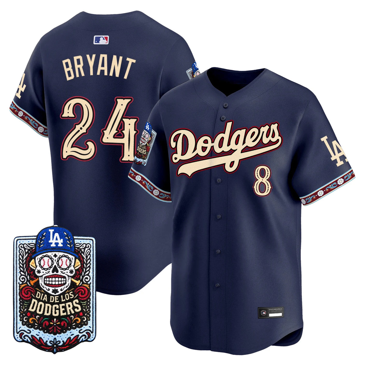 Men's Los Angeles Dodgers Día de los Muertos Baseball Jersey in navy