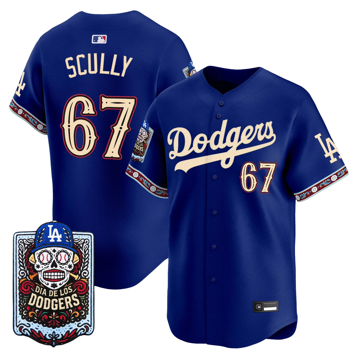 Men's Los Angeles Dodgers Día de los Muertos Royal Jersey - All Stitched