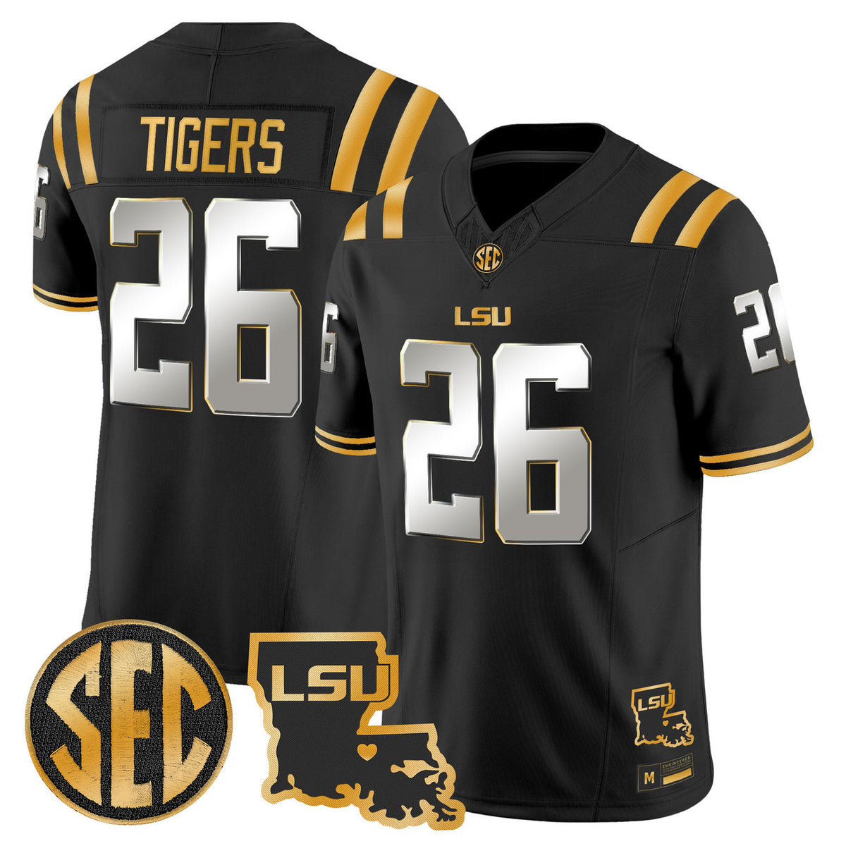 Men's LSU Tigers 2026 Louisiana Patch Gold Vapor Limited Jersey - All Stitched