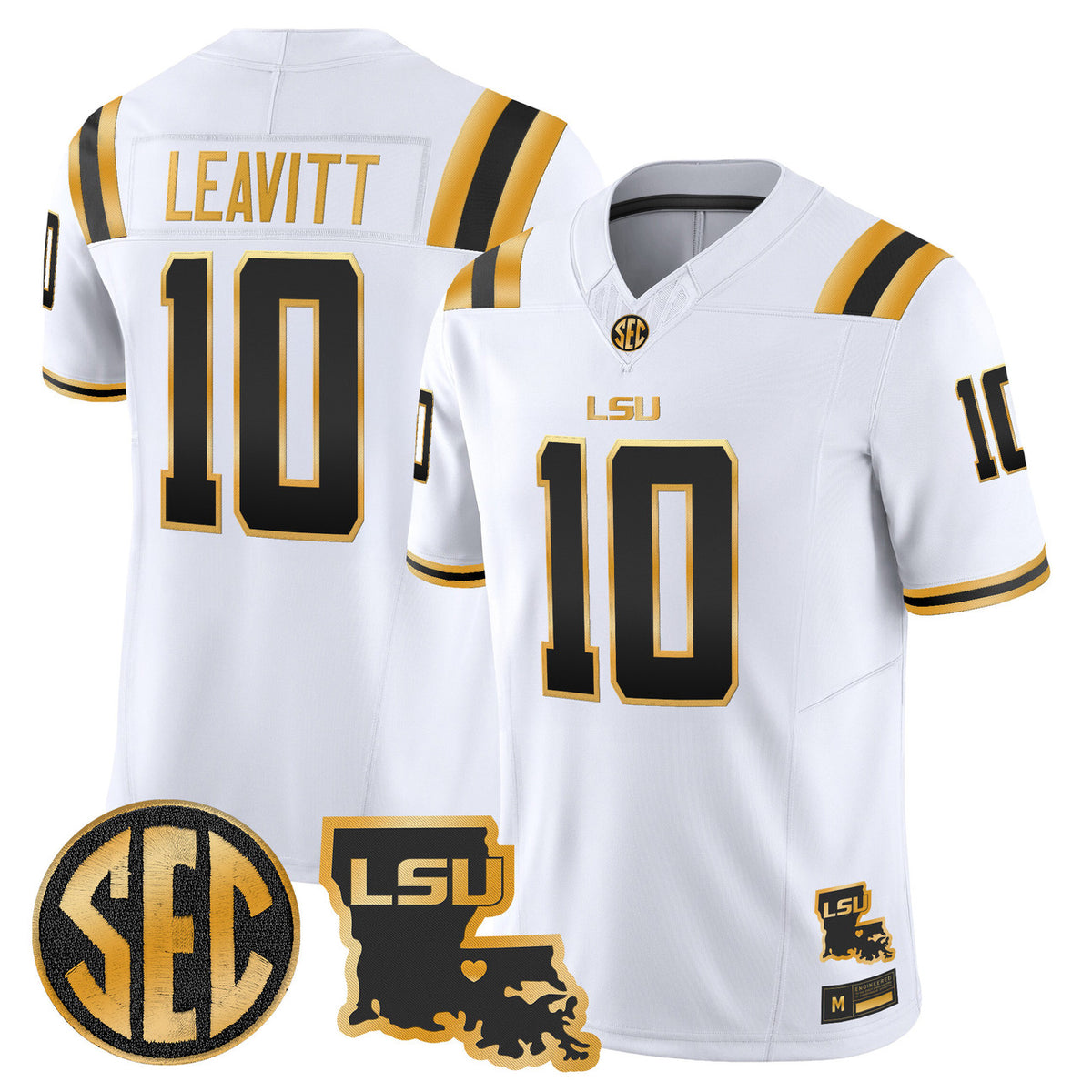 Men's LSU Tigers 2026 Louisiana Patch Gold Vapor Limited Jersey in white