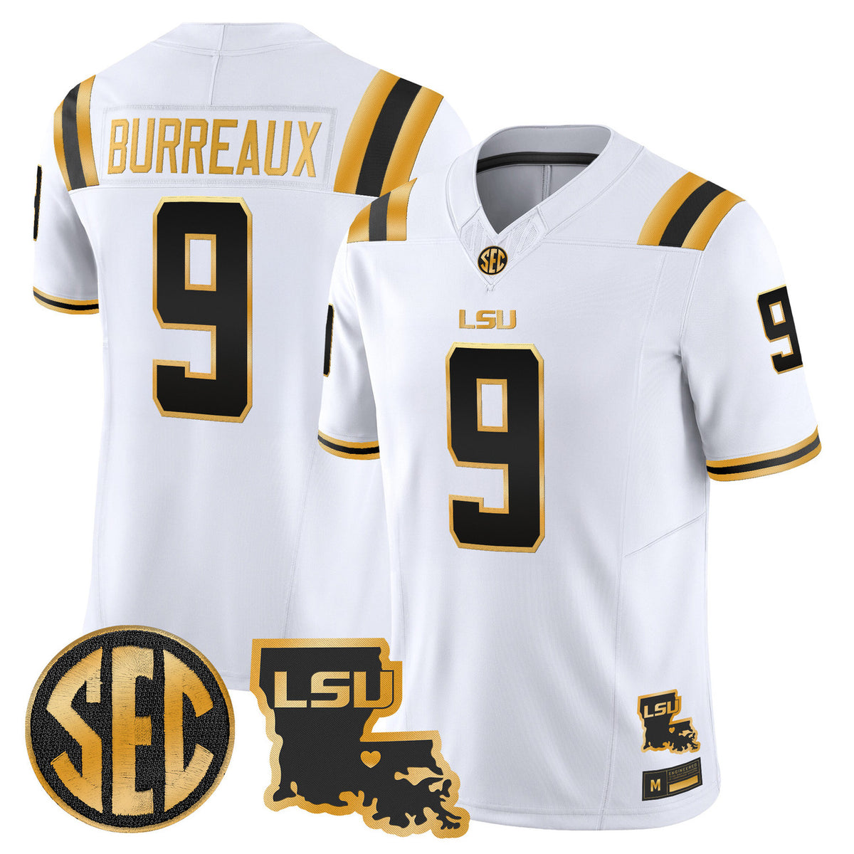 Men's LSU Tigers 2026 Louisiana Patch Gold Vapor Limited Jersey - All Stitched