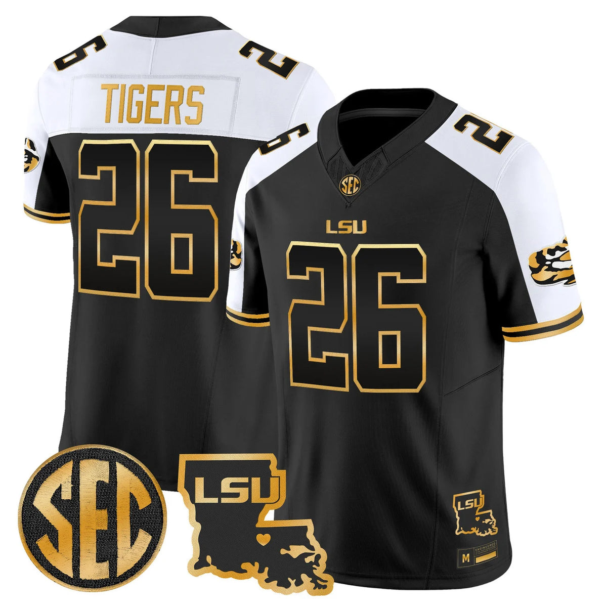 Men's LSU Tigers 2026 Louisiana Patch Gold Vapor Limited Jersey - All Stitched