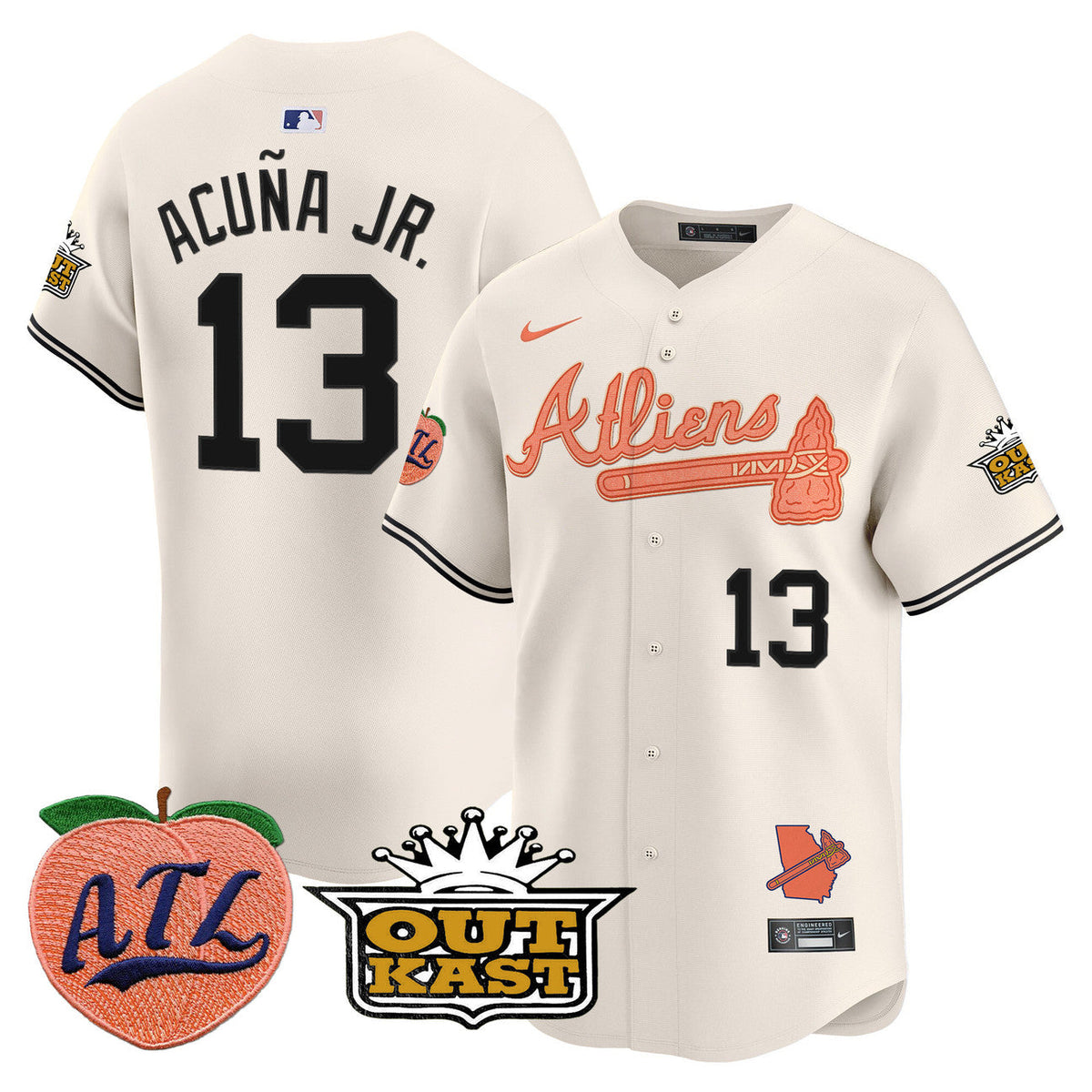 Atlanta Braves Atliens & Peach Vapor Premier Limited Jersey in cream