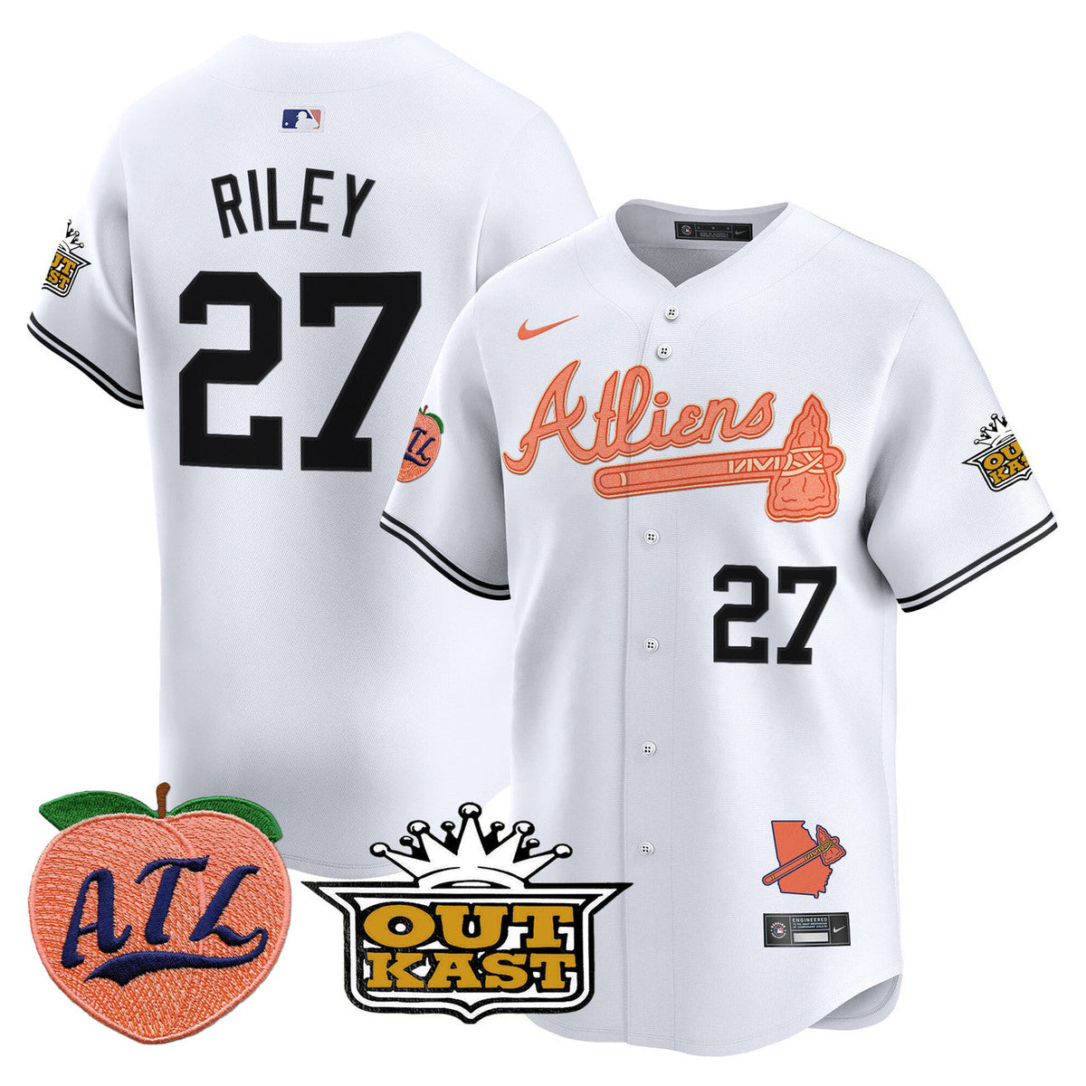 Atlanta Braves Atliens & Peach Vapor Premier Limited Jersey in white