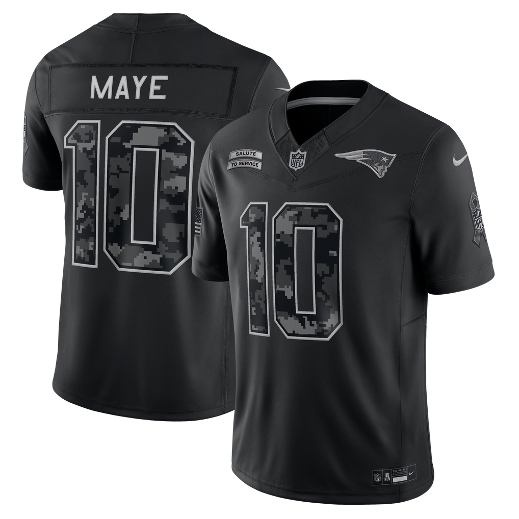 Men's New England Patriots Drake Maye Black 2026 Salute to Service Stitched Limited Jersey - image 1