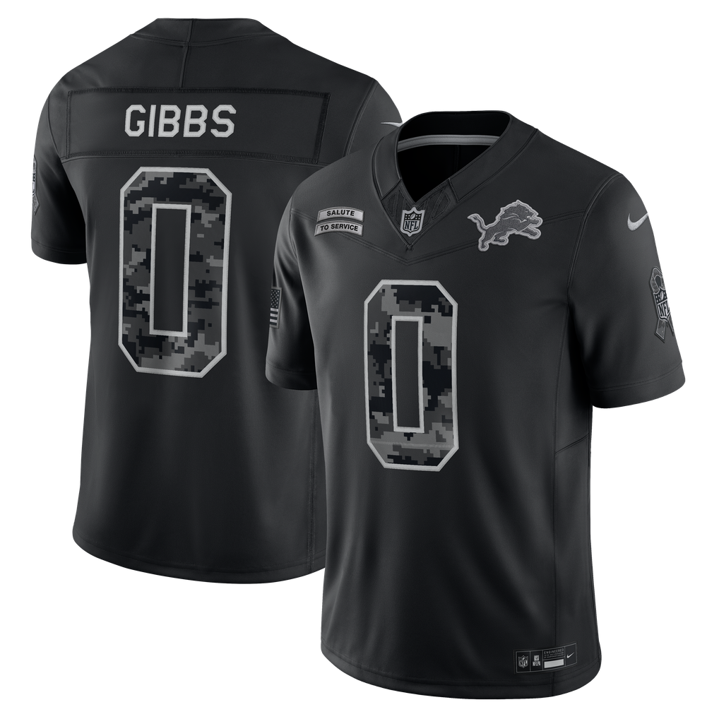 Men's Detroit Lions Jahmyr Gibbs Black 2026 Salute to Service Stitched Limited Jersey - image 1