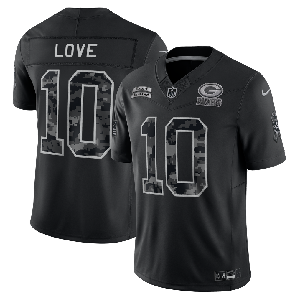 Men's Green Bay Packers Jordan Love Black 2026 Salute to Service Stitched Limited Jersey - image 1