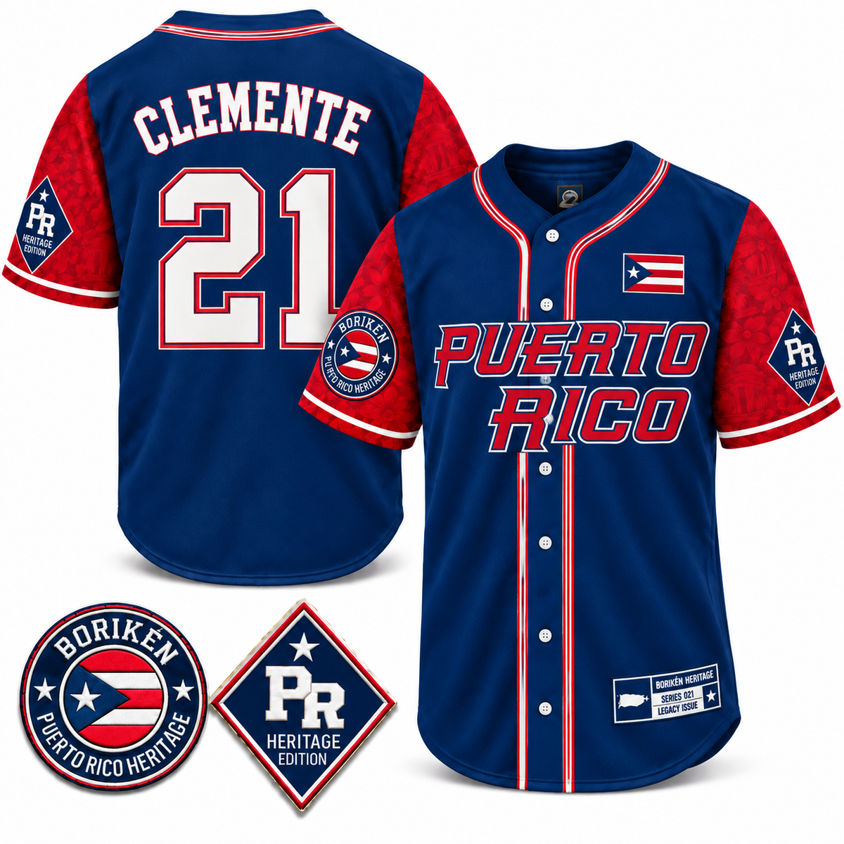 Puerto Rico Heritage #21 Clemente Baseball Jersey
