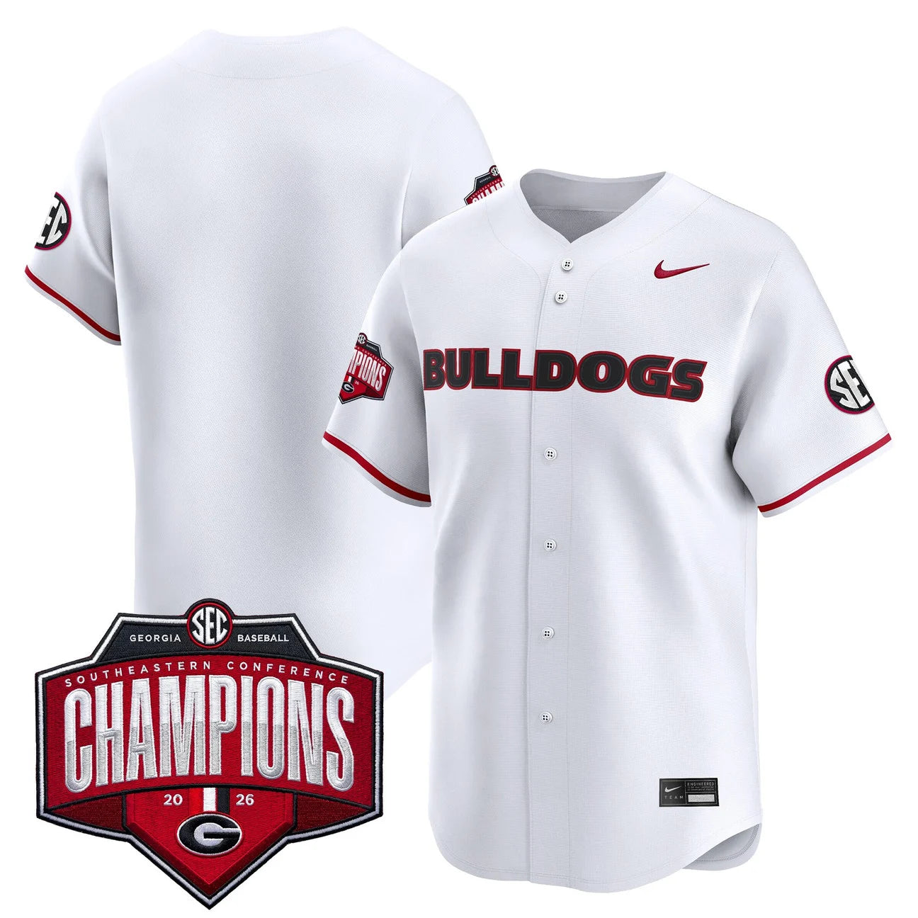 Men's Georgia Bulldogs Baseball Southeastern Confernce Champions 2026 Vapor Premier Limited Jersey - All Stitched