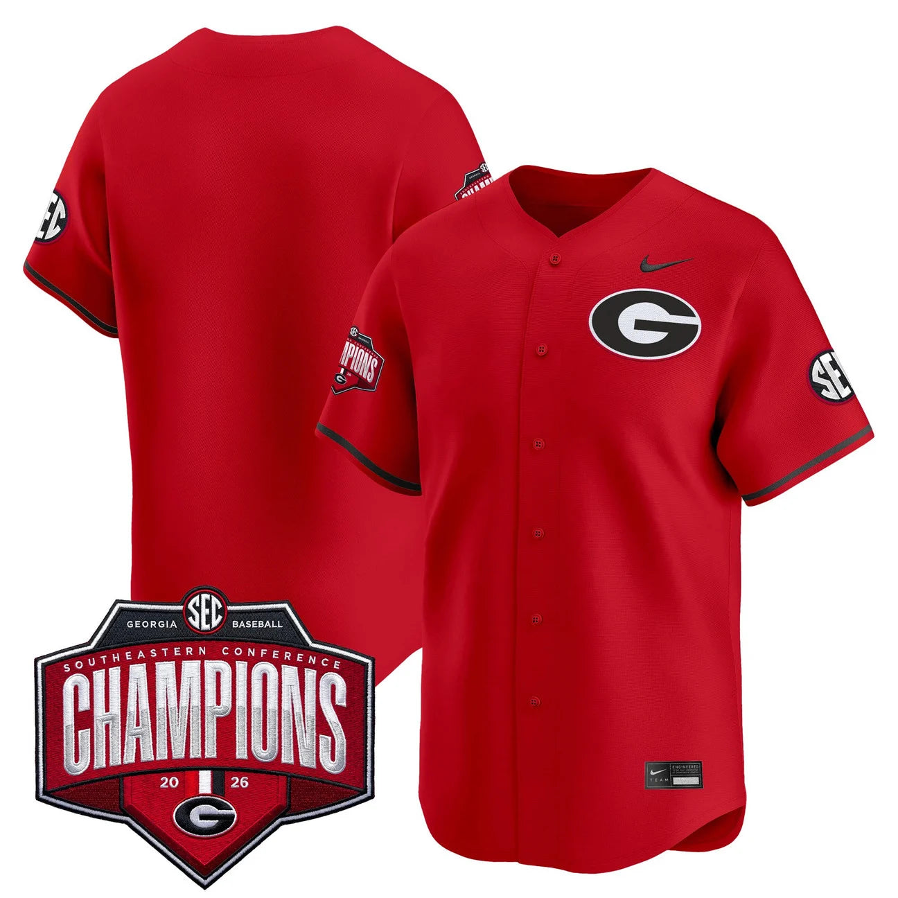 Men's Georgia Bulldogs Baseball Southeastern Confernce Champions 2026 Vapor Premier Limited Jersey - All Stitched